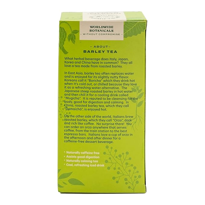 Worldwide Botanicals Organic Roasted Barley Tea, 25 Tea Bags - 3x more herbs with 6g per teabag - AKA Mugicha, Boricha, Damaicha, Orzo - Caffeine-Free, Kosher