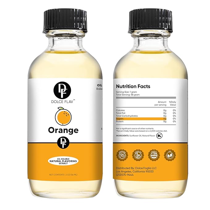 Dolce Flav Natural Orange Extract – 2 Ounce Oil-Soluble Kosher, Sugar-Free, Concentrated Citrus Flavor for Candy, Chocolates & Desserts, Includes Measured Dropper, Pack of 2