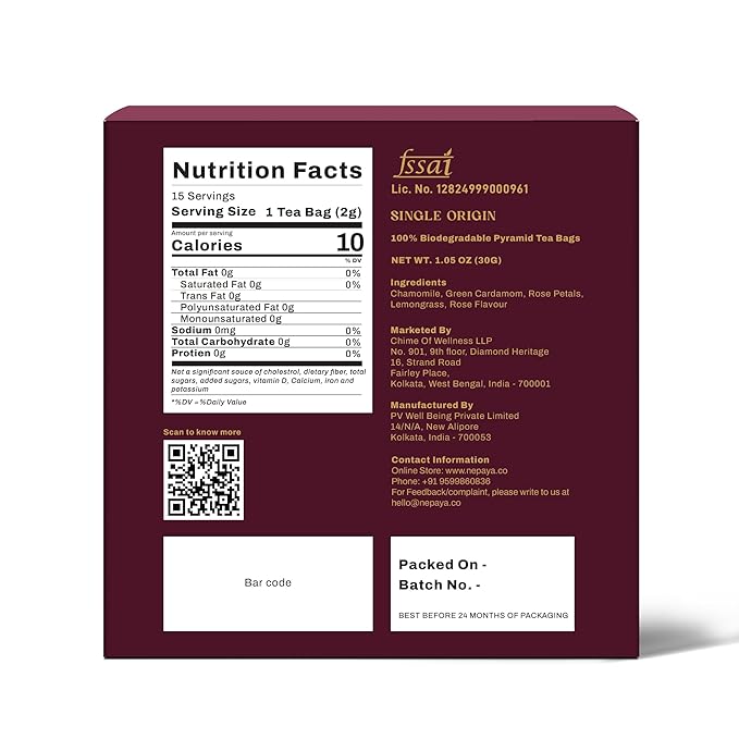 Nepaya Black Cardamom Black Tea – 15 Pyramid Tea Bags, Robust & Smoky, High Caffeine, Biodegradable, Himalayan Whole-Leaf Tea, Coffee Replacement