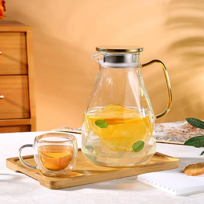 Heat Resistant Glass Pitcher With Lid And Spout, Glass Iced Tea Pitchers Beverage Pitchers For Fridge, Water Pitcher And Carafe 61oz/1800ml