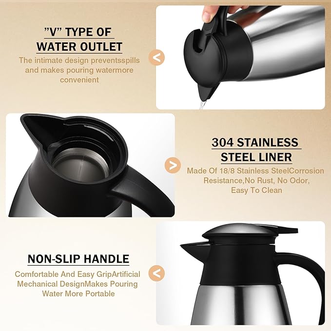 6 Pcs Coffee Carafes for Keeping Hot 68 oz Insulated Stainless Steel Thermal Coffee Carafe Drink Dispenser Flask for Tea with 4 Brushes, Keep 12 Hours Hot 24 Hours Cold(Silver)