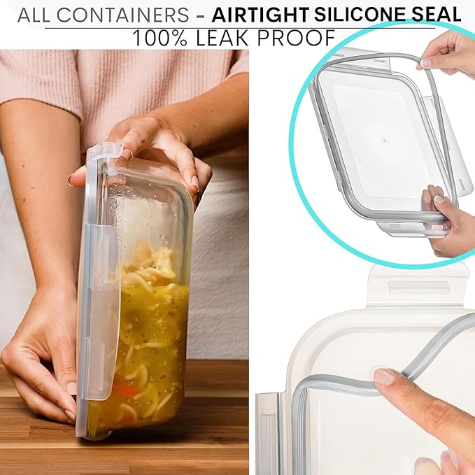 Razab 4 Pc (2700ML/ 91 Oz & 1520ML/ 51 Oz) Airtight Large Glass Food Storage Containers with Lids - BPA Free, Leak Proof Meal Prep Containers (2 Containers + 2 Lids) Microwave, Oven & Freezer Safe