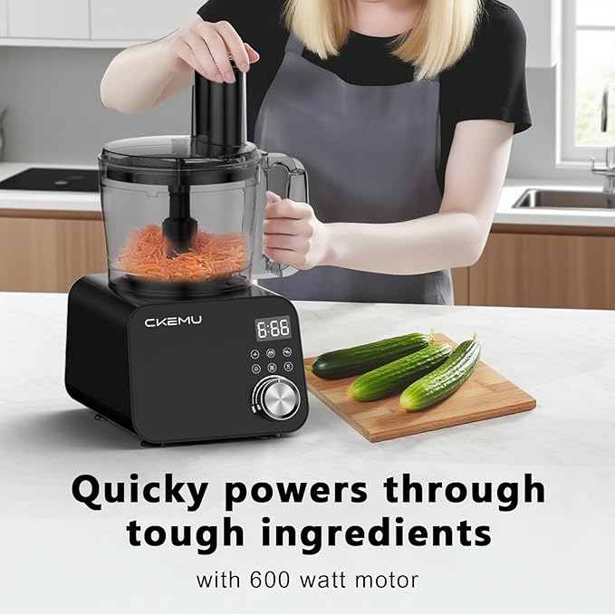 Smart Food Processor and Vegetable Chopper, 6 Automatic Functions, BPA Free, Stainless Steel Blades, 12 Cup Bowl, 600-Watt Motor, Black