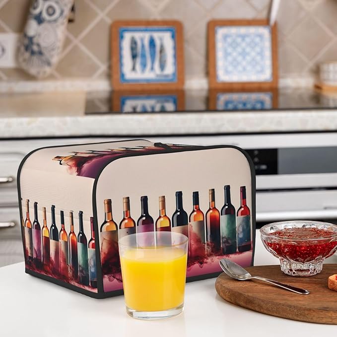 Wine Theme 4 Slice Toaster Cover Wide Slot Dustproof Bread Maker Cover Fingerprint Bakeware Protection Kitchen Appliance Cover Toaster Bag