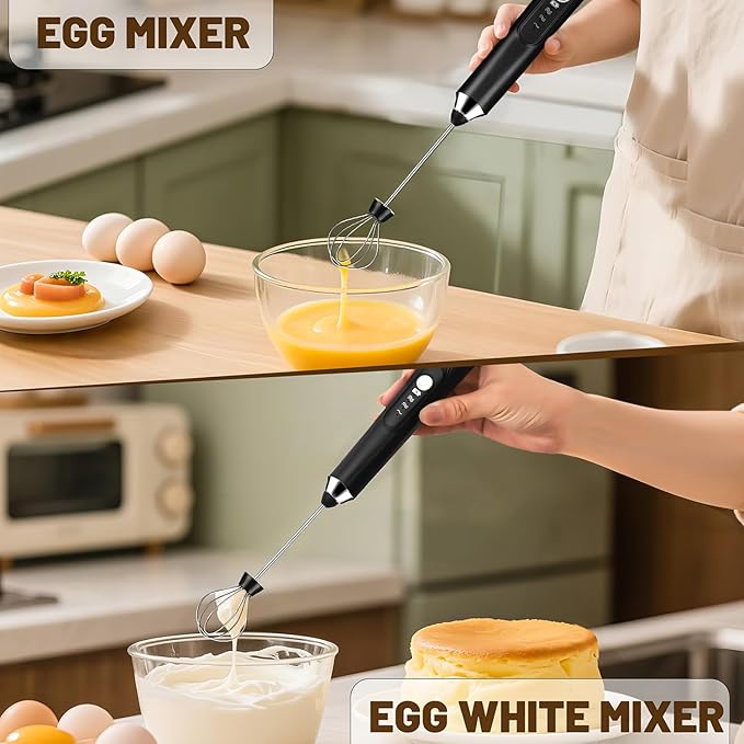 BEoffer Milk Frother Handheld + Stand Rechargeable 2000mAH Power Frother Wand Electric Foam Maker with 2 Stainless Whisks 3 Speeds Drink Mixer Coffee Frother for Latte, Cappuccino Matcha Hot Chocolate