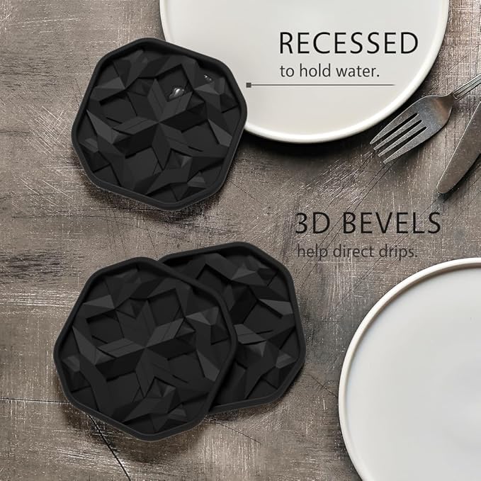 UMIRRO Silicone Cup Coasters for Drinks with Holder, Modern Home Bar or Kitchen Essentials, Black House Decor Gifts, Small Unique Birthday Gift Ideas for Men, Dad, Him, Women, Mom, Her, 4", Set of 6