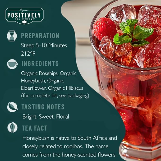 Organic Positively Tea Company, Raspberry Rosé, Herbal Tea, Loose Leaf, 4 Ounce