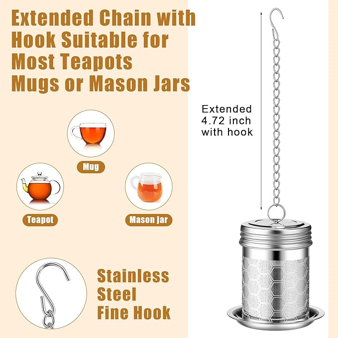 Umigy 4 Pcs Tea Infuser Strainers for Loose Tea with Scoop, Extra Fine Mesh Steeper 304 Stainless Steel Diffuser Leaf Holder with Extended Chain Hook for Brew, Spices, Seasoning