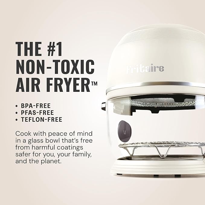 Non-Toxic Air Fryer - Glass AirFryer 5 Quart w/ 360 Visibility, Self-Cleaning, 400F Vortex Air Fryer for Even Cooking, BPA-Free Teflon Free, 6-in-1 Functions, Rotisserie, Roast, Bake, Glass