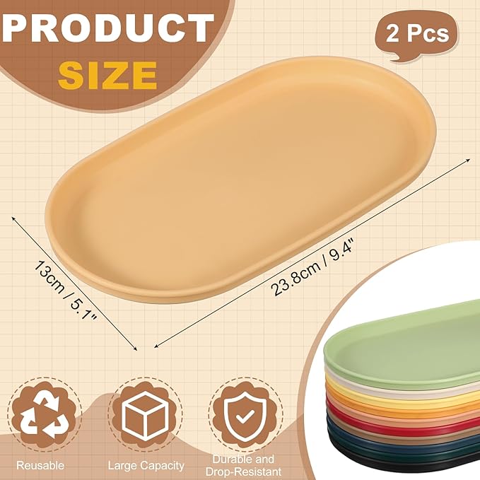 uxcell 2Pcs Fast Food Serving Trays, 9.4x5.1 Oval Reusable Restaurant Serving Trays for Kitchen Restaurant Coffee Fruit Burger Lunch Dessert, Cream Yellow
