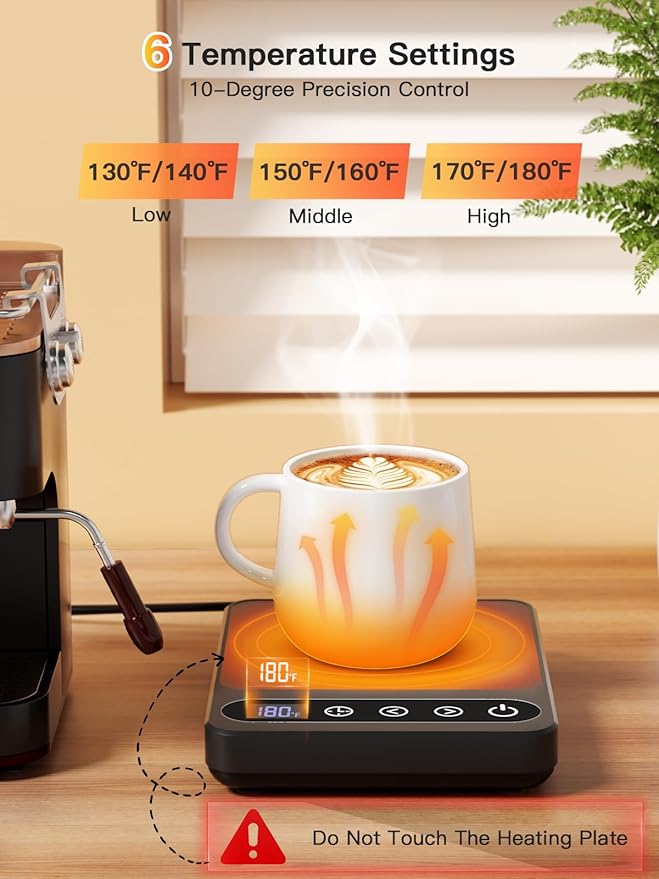 Misby Coffee Warmer, Mug Warmer for Desk with 6 Temp Settings, 12H Timer, Auto Shut Off Coffee Cup Warmer,Smart Coffee Gifts Coffee Warmer Plate Keeps Hot, Fresh for Coffee, Tea, Milk, Beverage,Black
