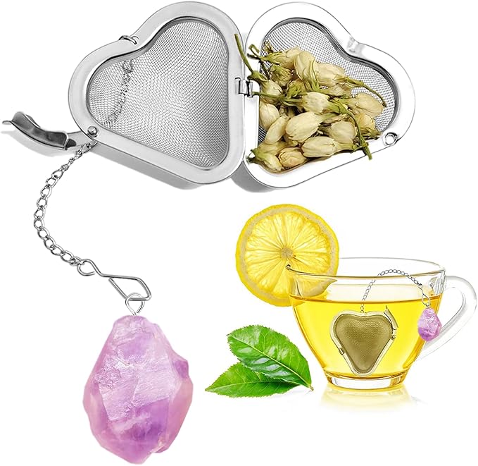 1PCS Loose tea infuser，Stainless Steel Tea Strainers for Loose Tea，tea leaves infuser，Fine mesh tea ball + crystal pendant，Suitable for brewing all loose leaf teas (1, Amethyst)