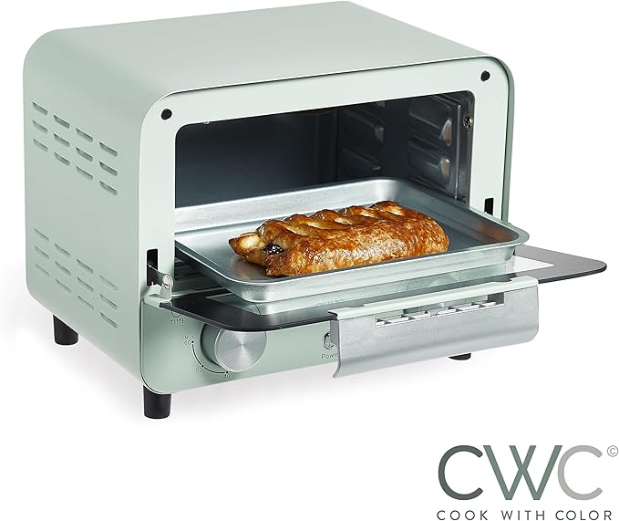 COOK WITH COLOR Mini Toaster Oven: 600W Power, Precision Timer, Auto Shutoff, and Culinary Delights Up To 450 Degrees, Sage