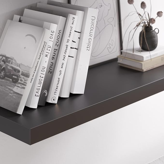 Floating Shelf, Set of 3 Wall Shelf, 30 in W x 12.75 in D x 2 in H Wooden Floating Wall Shelf with Invisible Brackets for Living Room/Bedroom/Bathroom/Kitchen Storage and Decor, Black