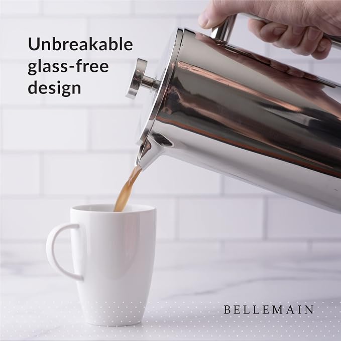 Bellemain French Press Coffee Maker Extra Filters Included, 35 oz, Stainless Steel