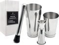 Boston Shaker Set for Cocktails with 28oz and 18oz Weighted Tins, Professional Muddler and Jigger - Stainless Steel Bar Tools (4pc set)