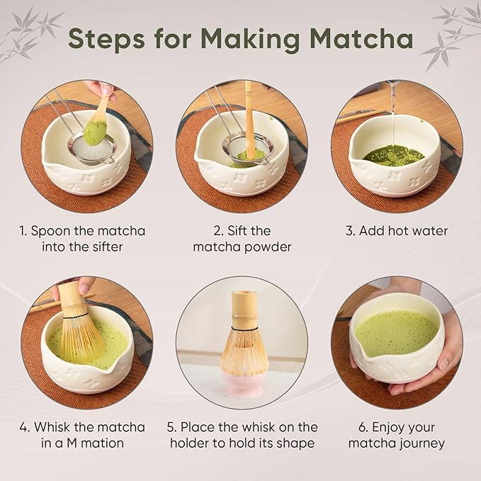 Matcha Whisk Set - Traditional Bamboo Chasen with Bowl, Complete Matcha Tea Making Kit & Starter Tools for Authentic Japanese Ceremony (Pink02, 8pcs/set,Bowl entry-level Set)