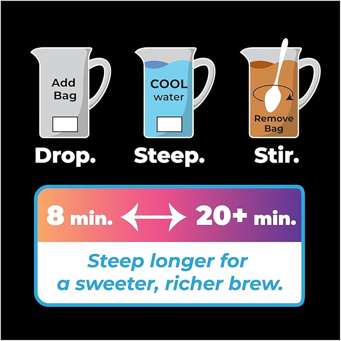 Cane Brew Sweet Tea – Southern Black Iced Teas, Family Size – No Boil, Zero Mess – Cold Brew for Home, Camping, RV, or Travel, 8 Half Gallon Bags
