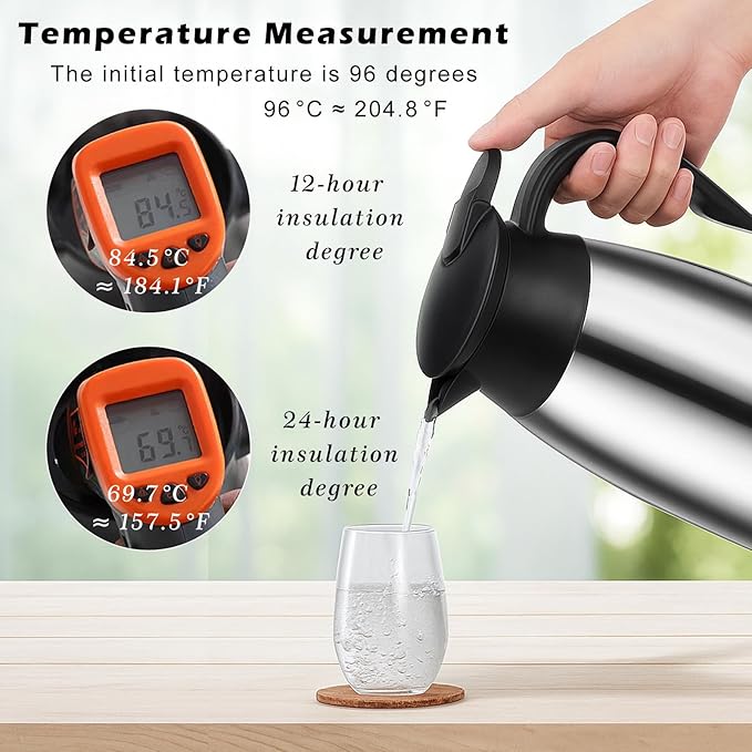 2 Pcs 68 OZ Insulated Coffee Carafe – Thermal Stainless Steel Carafe for Hot Liquids | Double Wall Coffee Thermos Dispenser with Cleaning Brushes – Keep 12H Hot & 24H Cold