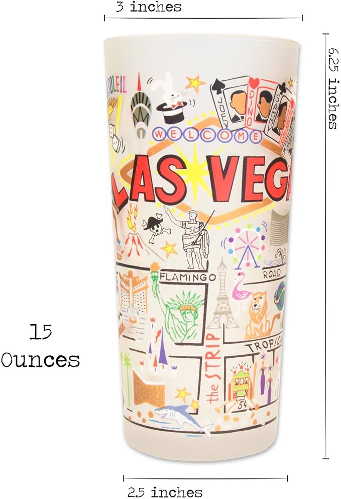 Catstudio Drinking Glass, Las Vegas Frosted Glass Cup for Kitchen, Drinking Glasses, 15oz Dishwasher Safe Tumbler, Wedding Gifts