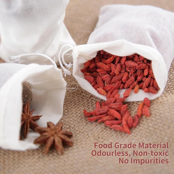 YICHEN 50pcs Spice Bags,Muslin Bags with Drawstring,safe and natural Cotton material,Unbleached White Tea Filter Bags,Cheesecloth Bags for Coffee,Tea,Soup etc.6 x 4 inch.