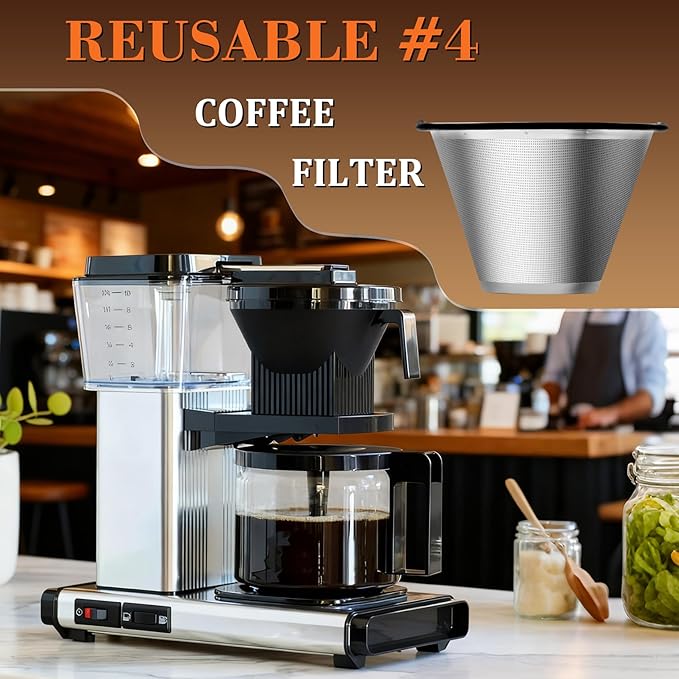 Upgraded Stainless Steel #4 Coffee Filter for Technivorm Moccamaster KBGV, KBT, Reusable #4 Coffee Filter, Durable Metal Mesh, for Richer, Fuller Coffee Flavour