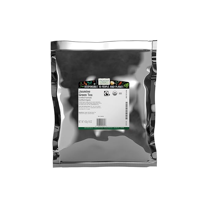 Frontier Co-op Organic Fair Trade Jasmine Green Tea, 1-Pound Bulk, Delicate Loose Leaf Green Tea, Floral, Dry & Medium Bodied