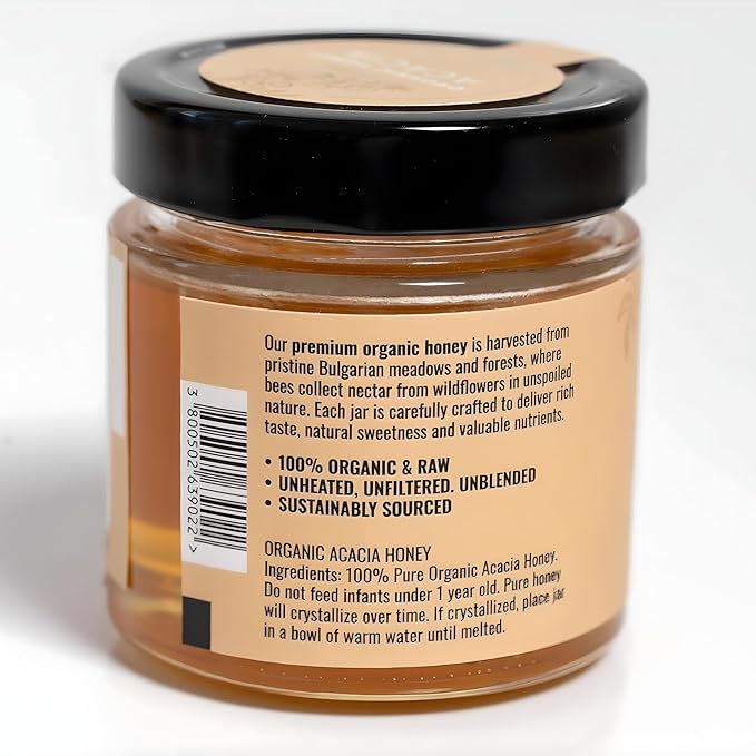 ORPHE Organic Acacia Honey – Clean Simple Natural Sweetener for Coffee, Tea, Matcha and Breakfast, Unheated & Creamed 9oz Glass Jar