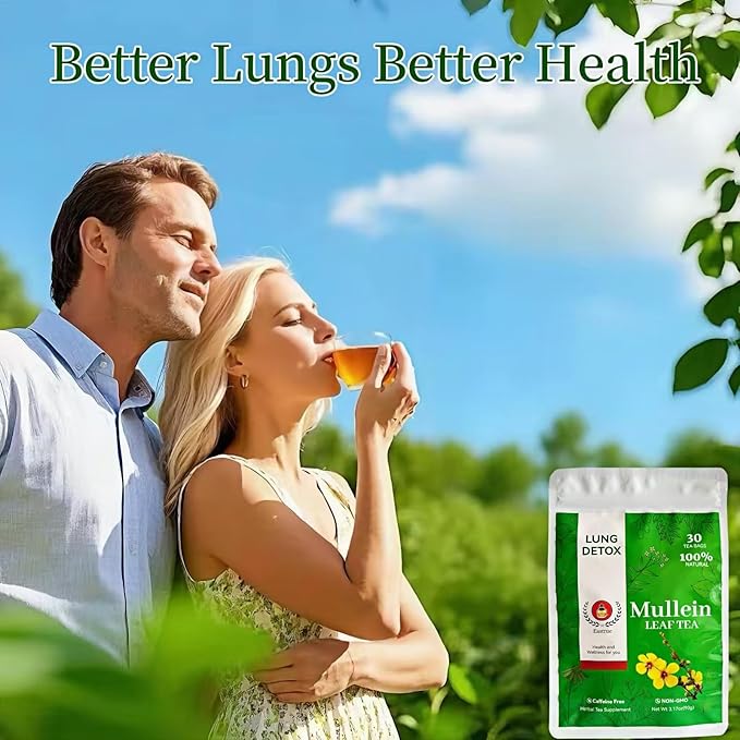 Orangic Mullein Detox Tea for Lungs,Smoker,Respiratory Support-Pure Mullein Leaf Herbal Tea for Lung Cleanse,18 Premium Herbs Blend,Breath Easy Tea,Caffeine Free,100% Natural,30 Tea Bags