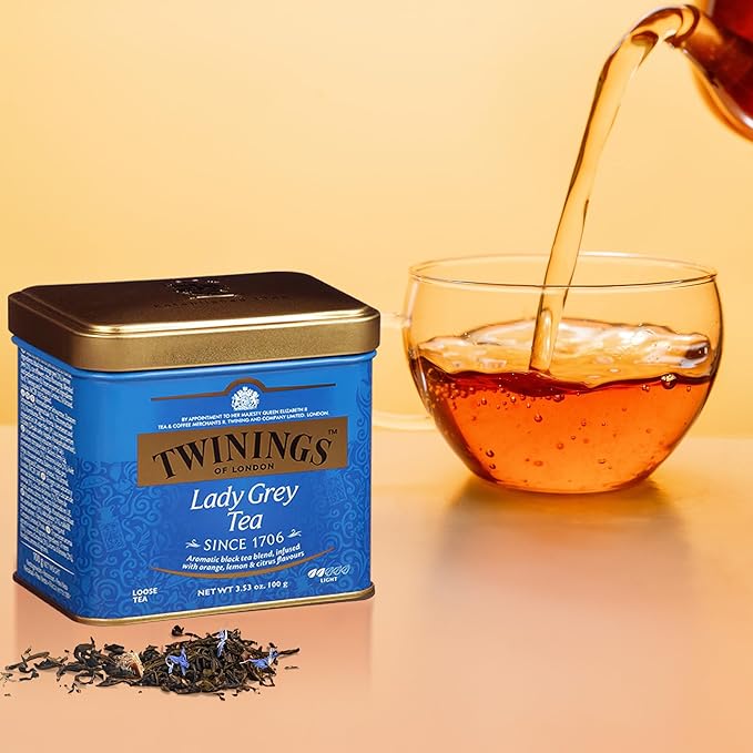 Twinings Lady Grey Loose Black Tea, 3.53 Ounce Tins (Pack of 6), Lemon & Orange Peel, Caffeinated, Enjoy Hot or Iced