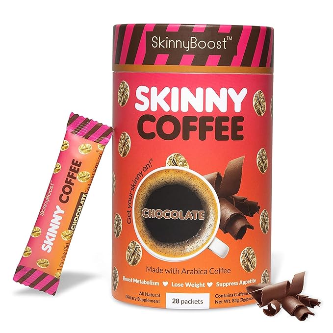 Skinny Boost Instant Skinny Coffee Sticks (Chocolate) - Made with Arabica Coffee Beans, Garcinia Cambogia, Green Tea Extract, B Vitamins, Fiber and Prebiotics –Sugar Free-Keto Friendly (28 Packets)