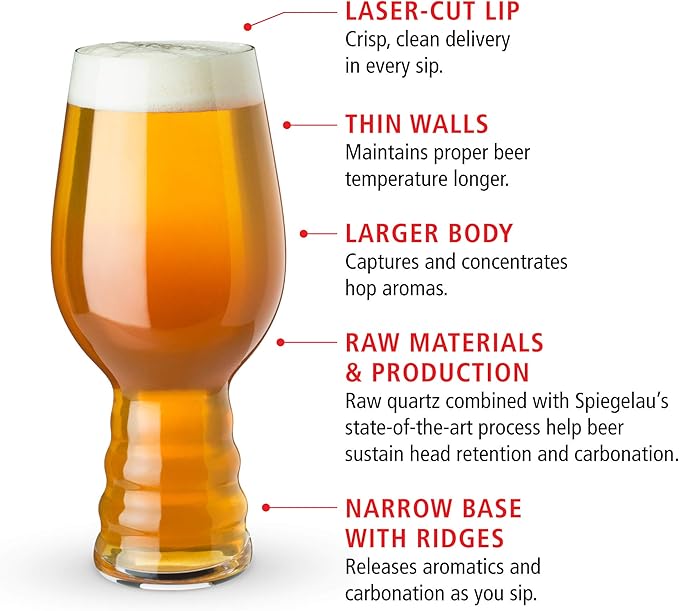 Spiegelau IPA Beer Glasses, European Made Drinking Glass for Craft Beers, Cocktails, Sodas, Iced Beverages, Smoothies, Milkshakes, Kitchen Glassware, Home Bar Accessories19.1 oz, Set of 6