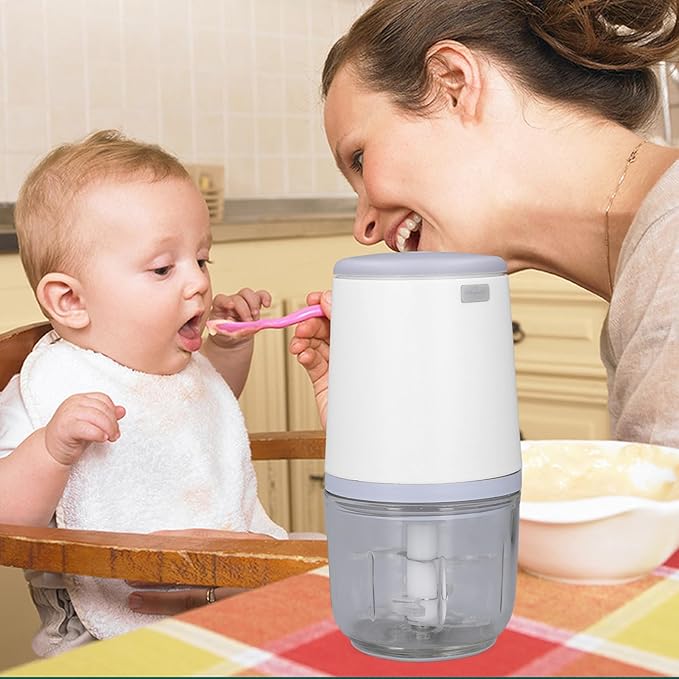 300ML Mini Food Processor, Cordless Electric Food Chopper for Vegetables Fruits Meat, Baby Food Preparer Includes Blade, Container and Charging Cable (Blanco)