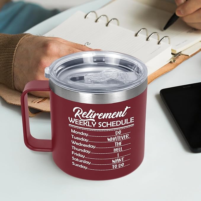 Funny Retirement Gifts for Women Men - 14 Oz Stainless Steel Insulated Coffee Mug With Lid - Birthday Retired Goodbye Farewell Gifts for Coworkers Boss Teachers Nurse Mom Dad