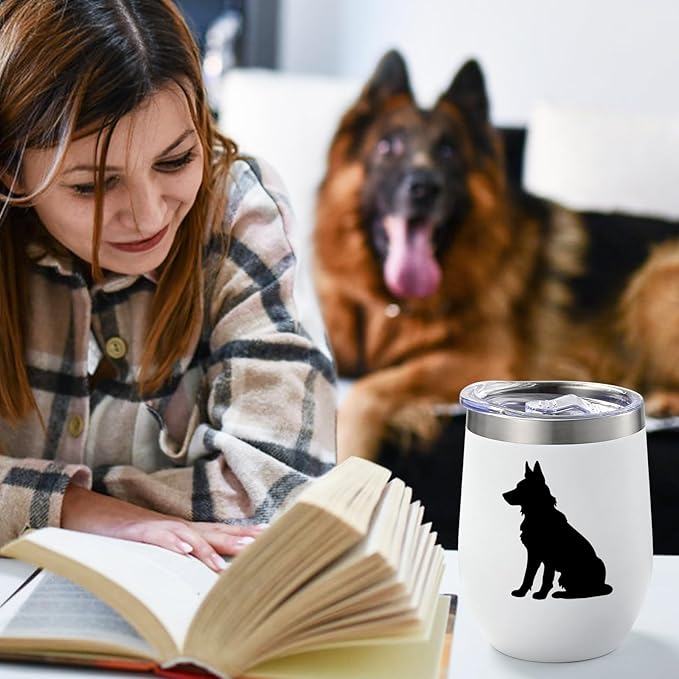 Lifecapido German Shepherd Gifts, German Shepherd Silhouette Insulated Wine Tumbler Set of 2, Unique Christmas Birthday Dog Lovers Gifts for German Shepherd Owners