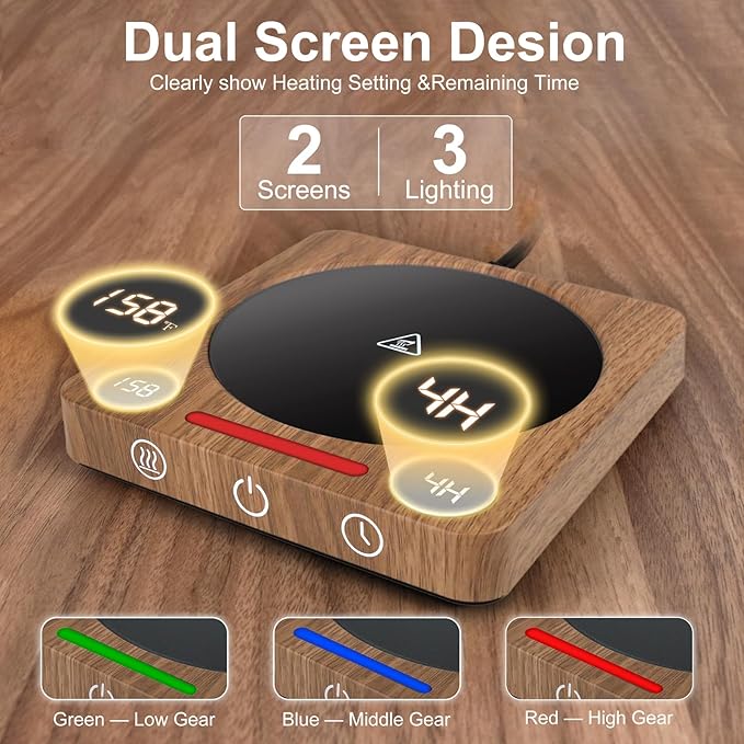 Coffee Cup Warmer, Fast Heating Coffee Mug Warmer for Desk, 2 Display Screens, Large Candle Warmer Plate with 2-10Hr Auto Shut Off, Heart-Warming Gift for Coffee Lover, Friend, Family