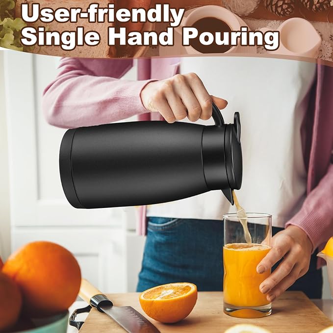 Uiifan 2 Pcs 34 Oz Thermal Coffee Carafe Stainless Steel Insulated Vacuum Coffee Carafes Double Walled Vacuum Thermal Pot Flask with Brushes for Keeping Cold Hot Tea Water Milk Home Office (Black)