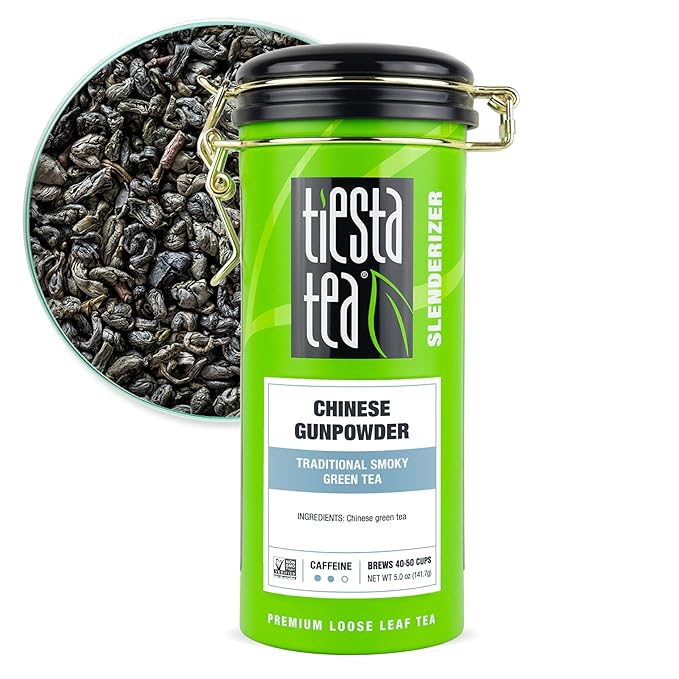 Tiesta Tea - Chinese Gunpowder, Loose Leaf, Traditional Smoky Green Tea, Premium Aromatic Blend, Medium Caffeinated, 50 Cups, 5 Ounce Refillable Tin