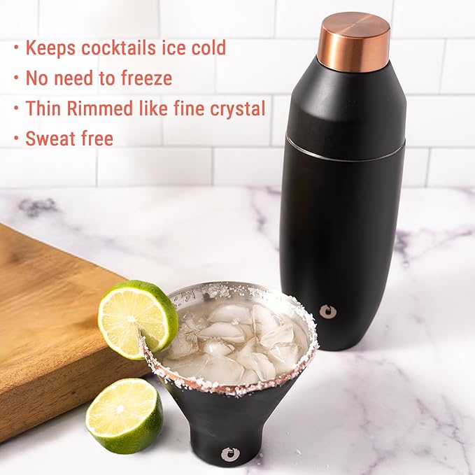 SNOWFOX Premium Vacuum Insulated Stainless Steel Martini Glass, Set of 2, Martinis Stay Icy Cold, Stemless Cocktail Glasses, Elegant Home Entertaining, Bold Beautiful Barware Set, 8 oz, Marble