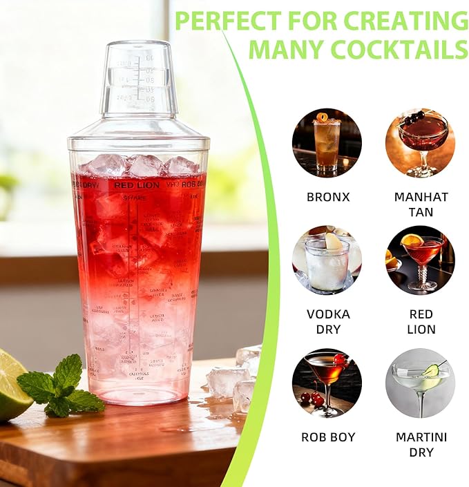 Plastic Boston Cocktail Shaker Set, 12 pack 18oz Shatterproof Bartender Kit with Built-in Strainer Lids, Travel Bar Tools for Beginners, Mixing Martinis, Margaritas (530ML, 12 pack)