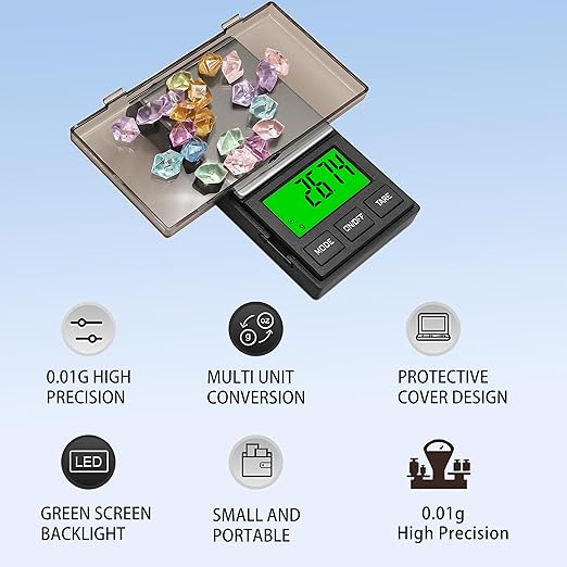 Digital Pocket Scale, Gram Scale 1000g x 0.01g, Food Scale, Jewelry Scale, Coffee Scale, Kitchen Scale for Powder, Medicine, Gold, Gem, Grams and Ounces Scale with Backlit LCD