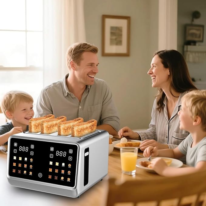 4 Slice Touch Screen Toaster with LCD Display Stainless Steel Digital Toasters 6 Bread Types& 6 Shade Settings Smart Extra Wide Slots Toaster With Bagel Cancel Defrost Reheat Functions