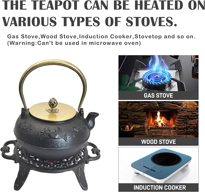 44oz Cast Iron Teapot Set with Tea Light Warmer, Durable Japanese Tetsubin Teapot for Stovetop, Asian Tea Kettle for Adults, Elegant Durable Tea Gift Set (1300ml)