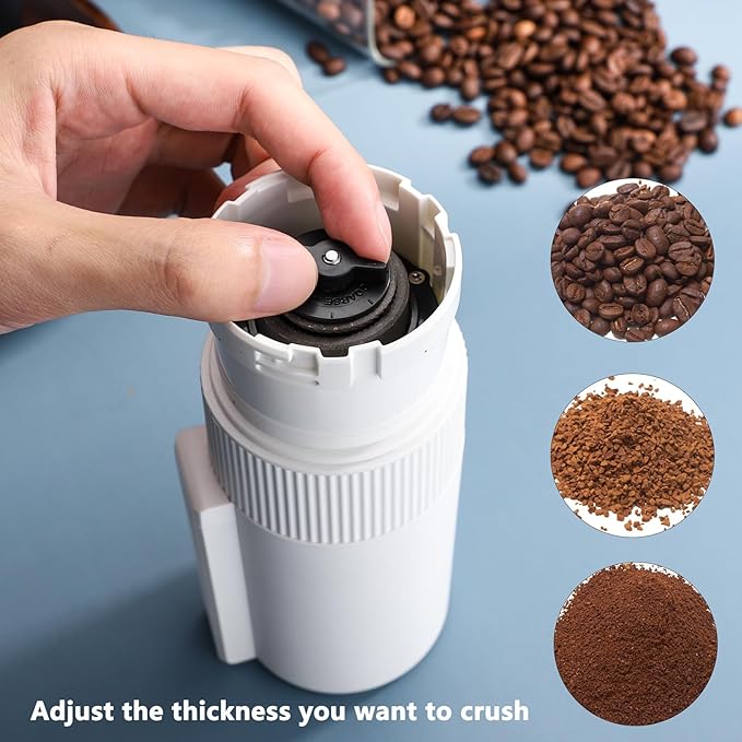 Electric Coffee Grinder Automatic Conical Burr Coffee Grinder with Precise Adjustable Settings, Portable Coffee Grinders for Travel (White)