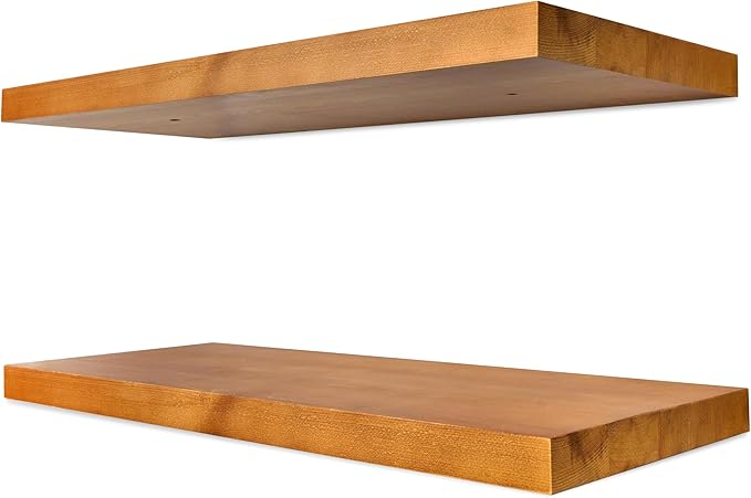 Sorbus Wood Floating Shelves for Wall - 24” Solid Wall Shelves for Bathroom, Bedroom & Living Room - Set of 2 Maple Wood Wall Mounted Shelves - Durable Solid Pine