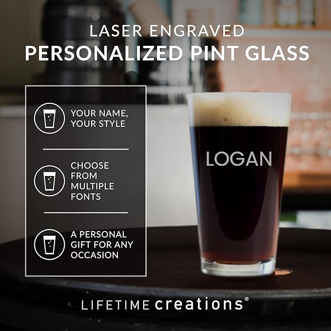 Lifetime Creations Engraved Personalized Name Pint Glass - Custom 16 oz Beer Glass Etched with Name, Made in USA