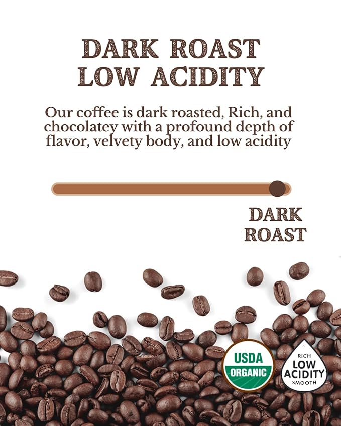 Subtle Earth Organic Coffee - Dark Roast - Whole Bean Coffee - 100% Arabica Beans - Low Acidity and Non-GMO - 5lb bag