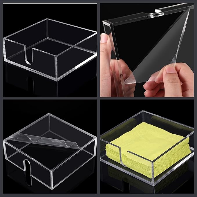 Acrylic Cocktail Napkin Holder for Table, Clear Beverage Napkin Holder Square Rectangle for Dinner, Kitchen, Bathroom, Restaurant, Bar (10 Pieces, 5.5 x 5.5 Inch)