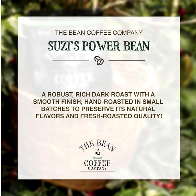 The Bean Organic Coffee Company Suzi's Power Bean, Dark Roast, Ground Coffee, 16-Ounce Bags (Pack of 2), Café molido tostado orgánico
