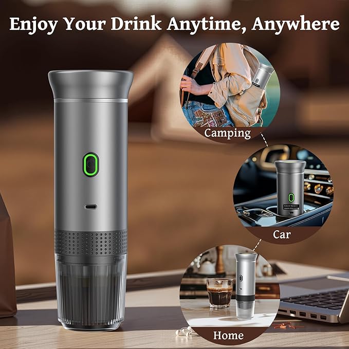Zcyge Portable Coffee Maker Espresso Machine, Travel Espresso Maker, Cafetera Portatil Expreso with Small Tea Cup, Compatible with Ground Coffee & NS Capsule for RV,Car, Hiking, Camping Office